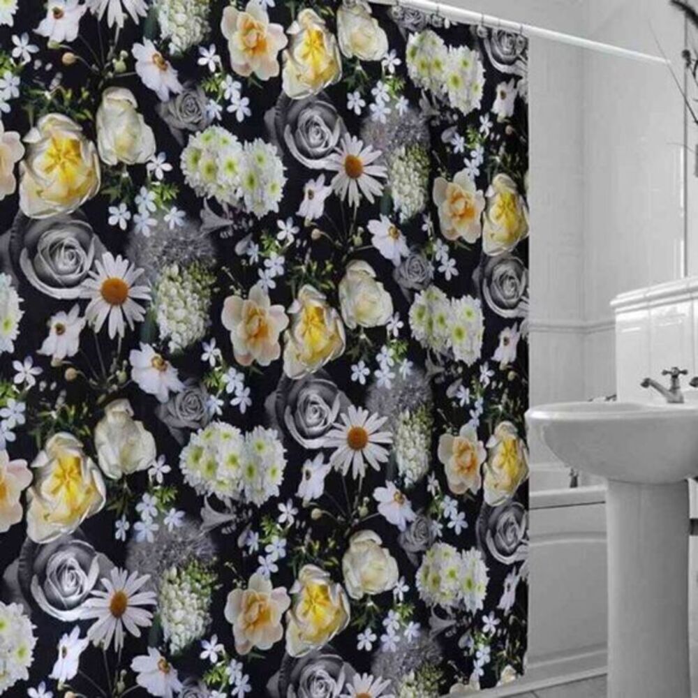 Creative Bath Shower Curtain Unisex 72x72‎ Black NWT Moonlight Garden Floral